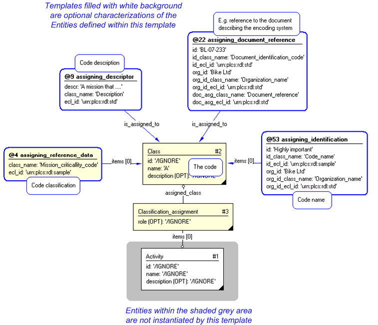 Figure 5 —  Example of optional characterizations of entities within the assigning_code template.